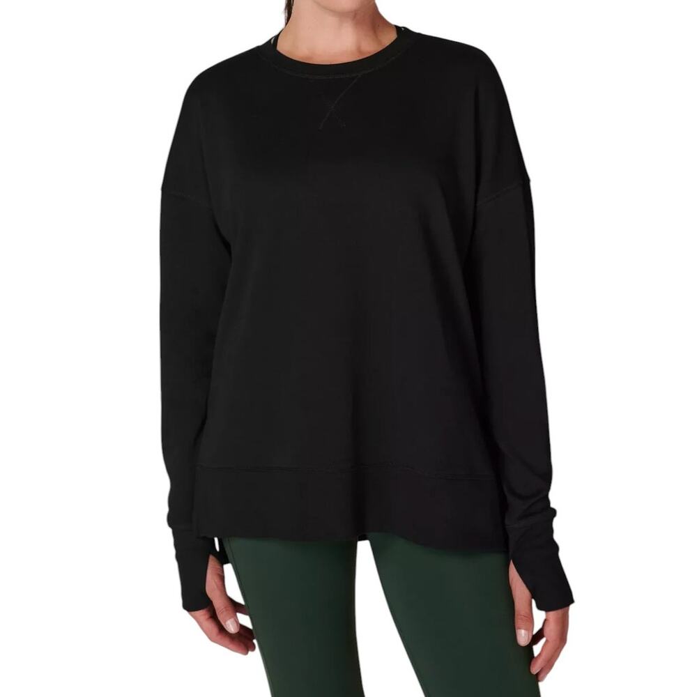 Sweaty Betty Black Cotton After Class Longline Pullover Sweatshirt - Picture 2 of 12